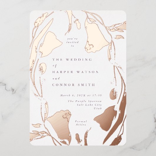 Invitation En Aluminium Rose Pressing Gold Spring Fleur sauvage Mariage (Recto)