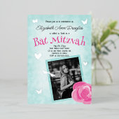 Invitation En Aluminium Rose rose, Bleu d'Aqua, Bat mitzvah Charms d'Argen (Debout devant)
