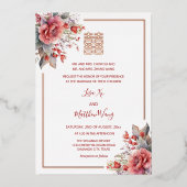 Invitation En Aluminium Rose Rose d'aquarelle or chinois Mariage (Recto)