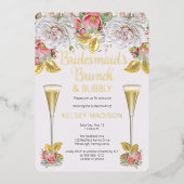 Invitation En Aluminium Rose Rose Floral Bridesmaitres Brunch et Bubbly (Recto)