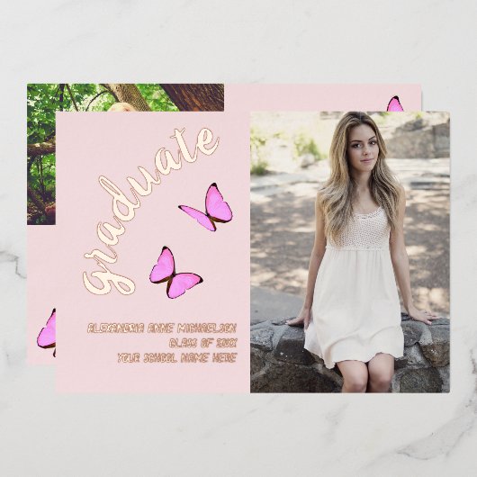 Invitation En Aluminium Rose Rose Gold hier et maintenant diplôme de photo (Recto/Verso)