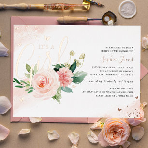 Invitation En Aluminium Rose Rose Or C'est un Baby shower fille