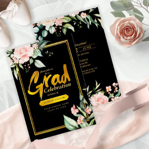Invitation En Aluminium Rose Roses Grad Foil or/noir ID894