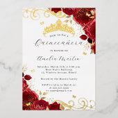 Invitation En Aluminium Rose rouge or florale Quinceanera (Recto)