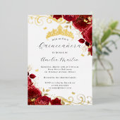 Invitation En Aluminium Rose rouge or florale Quinceanera (Debout devant)
