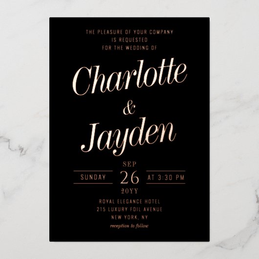 Invitation En Aluminium Rose simple élégant Gold Script Mariage photo (Recto)