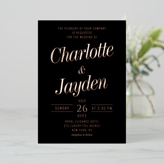 Invitation En Aluminium Rose simple élégant Gold Script Mariage photo (Debout devant)