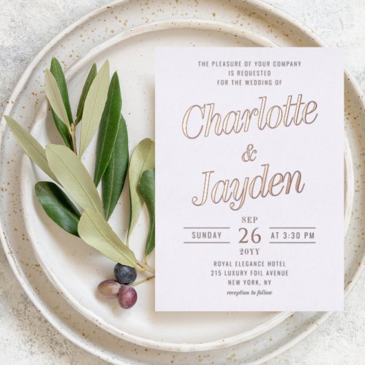 Invitation En Aluminium Rose simple élégant Gold Script Mariage photo
