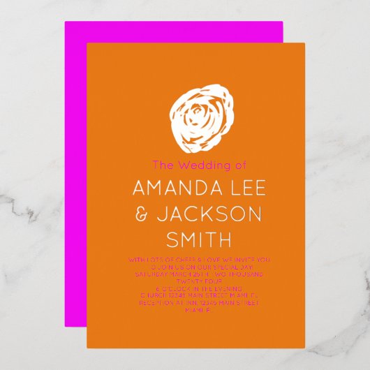 Invitation En Aluminium Rose Sunrise Pink Orange Mariage Rose (Recto/Verso)