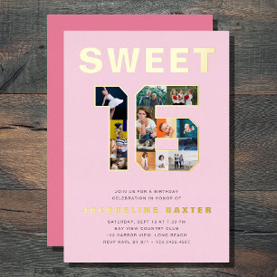 Invitation En Aluminium Rose Sweet 16 Anniversaire Photo Gold