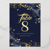 Invitation En Aluminium Rose Swirl Navy Quinceanera Gold Table Number (Recto)