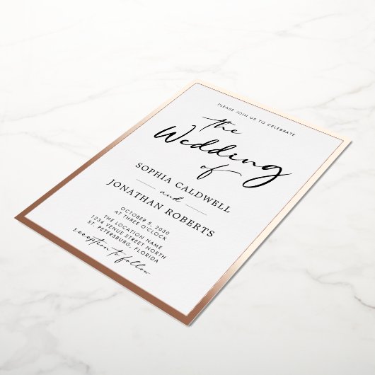 Invitation En Aluminium Rose tendance Gold Calligraphy Script Mariage (Rotation)