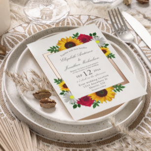 Invitation En Aluminium Rose Tournesol Fleur d'Automne Mariage Floral