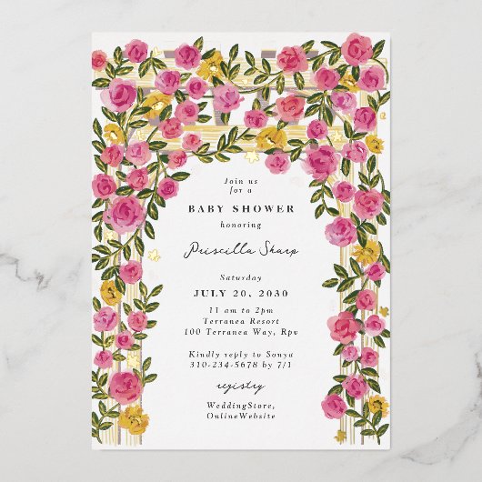 Invitation En Aluminium Rose Trellis Trellis Spring Garden Baby shower (Recto)