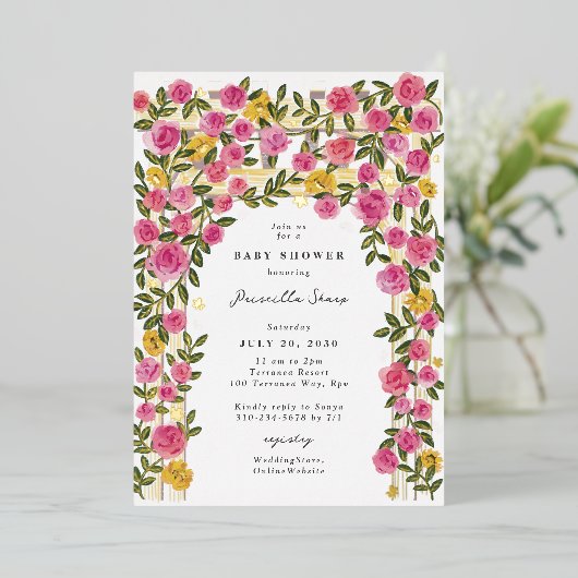 Invitation En Aluminium Rose Trellis Trellis Spring Garden Baby shower (Debout devant)
