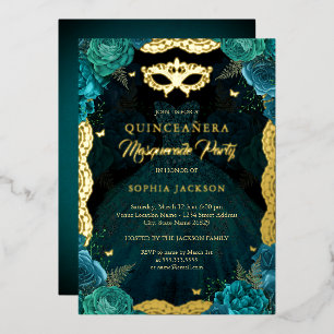 Invitation En Aluminium Rose turquoise Gold Masquerade Party Robe Quincean