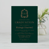 Invitation En Aluminium Rose Vert foncé Gold Crest Graduation Party (Debout devant)