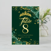 Invitation En Aluminium Rose vert Swirl Quinceanera Gold Table Numéro (Debout devant)