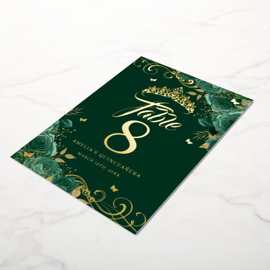 Invitation En Aluminium Rose vert Swirl Quinceanera Gold Table Numéro (Rotation)