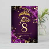 Invitation En Aluminium Rose violet Swirl Quinceanera Gold Table Numéro (Debout devant)