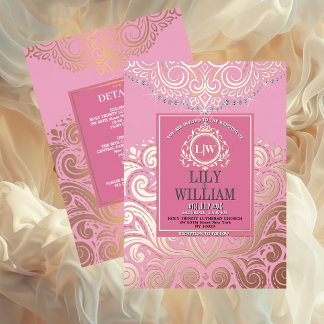 Invitation En Aluminium RoseGold Rose Poussiéreuse Mariage Bohème Monogram