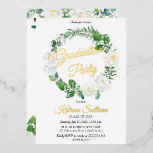 Invitation En Aluminium Roses blanches Eucalyptus Green Graduation 2023