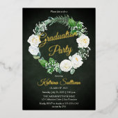 Invitation En Aluminium Roses blanches | Eucalyptus Green Graduation Party (Recto)