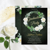 Invitation En Aluminium Roses blanches | Eucalyptus Green Graduation Party