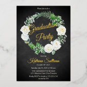 Invitation En Aluminium Roses blanches | Eucalyptus Green Graduation Party (Recto)