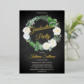 Invitation En Aluminium Roses blanches | Eucalyptus Green Graduation Party (Debout devant)