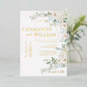 Invitation En Aluminium Roses blanches rustiques Verdure Mariage moderne (Debout devant)
