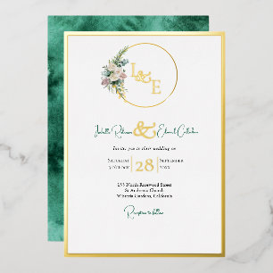 Invitation En Aluminium Roses Blush Or Vert Émeraude De Couleur Chic