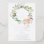 Invitation En Aluminium Roses Fleuris Argent Anniversaire de Mariage 25 An (Recto)