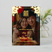 Invitation En Aluminium Roses Photo Gold | Mariage chinois (Debout devant)