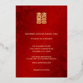 Invitation En Aluminium Roses Photo Gold | Mariage chinois (Verso)