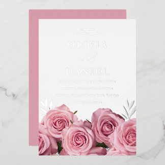 Invitation En Aluminium Roses rose vif Mariage Argent