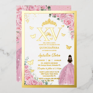 Invitation En Aluminium Roses Roses Florales Rose Clair Quinceanera Or Mis