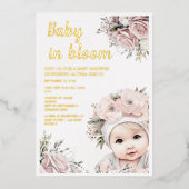 Invitation En Aluminium Roses roses roses bébé en Fleur Baby shower fille (Recto)