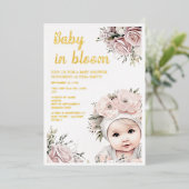 Invitation En Aluminium Roses roses roses bébé en Fleur Baby shower fille (Debout devant)