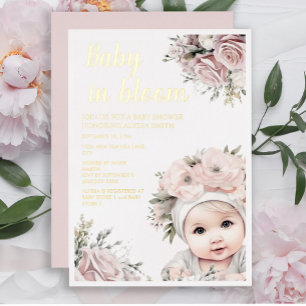 Invitation En Aluminium Roses roses roses bébé en Fleur Baby shower fille