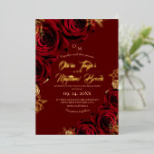 Invitation En Aluminium Roses rouges et Mariage à huile d'or (Debout devant)