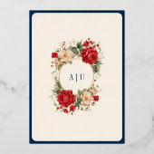 Invitation En Aluminium Roses rouges Fleurs d'ivoire Maroon Bleu Mariage O (Verso)
