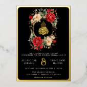 Invitation En Aluminium Roses rouges Fleurs d'ivoire Noir Musulman Mariage (Recto)