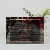 Invitation En Aluminium Roses rouges foncées Bois et dentelle Mariage rust (Debout devant)