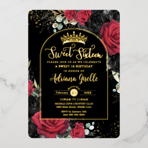 Invitation En Aluminium Roses Rouges Noires Floral Sweet 16 16ème Annivers