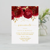 Invitation En Aluminium Roses Rouges Romantiques Elégante Quinceanera Part (Debout devant)
