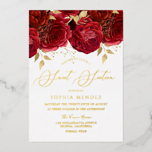 Invitation En Aluminium Roses Rouges Romantiques Élégantes Fête Douce 16 O