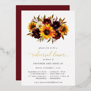 Invitation En Aluminium Roses Tournesol Rustique Dîner de Répétition Or