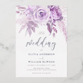 Invitation En Aluminium Roses violets enchantés Élégant mariage Argent (Recto)