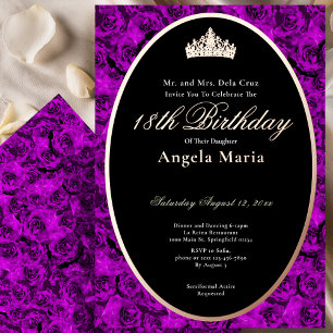 Invitation En Aluminium Roses Violettes Classiques 18ème Anniversaire Débu